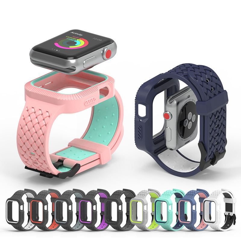 Para Apple watch 4/5 Correa iwatch correa de silicona reloj de Apple dos de color integrado Correa caso 40mm 44mm