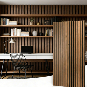 Modern <span class=keywords><strong>3D</strong></span> eikenhouten lamellen wandpaneel van MDF met zelfklevende achterkant voor hotelinterieurdecoratie met NRC 1.0 geluidsabsorptie - Product Image 6