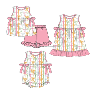 Précommande MOQ 5 Pyjamas d'été pour petites filles couleur unie en coton biologique et élasthanne, col doux, logo, vente en gros, mode enfantine - Product Image 6