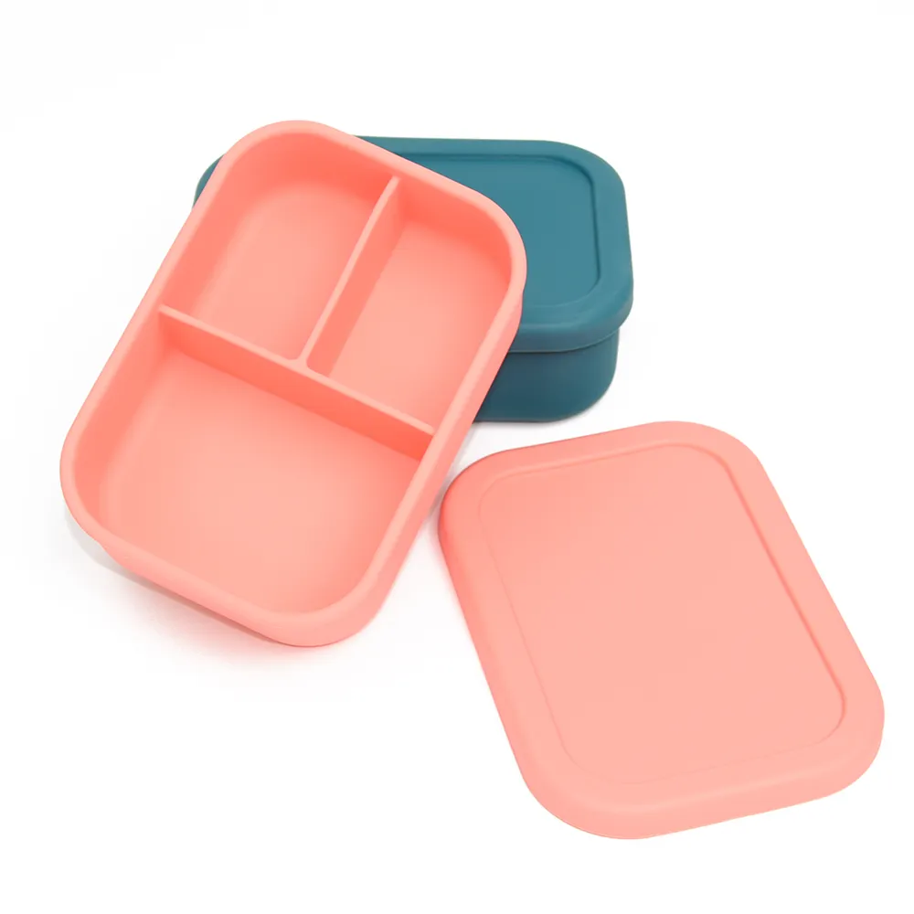 New Design Reusable 3 Compartments Kids Lunch Container Durable And Leakproof Silicone Bento Box With Lid