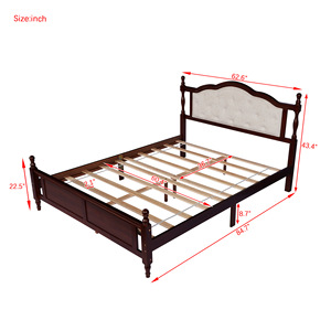 American Style Solid Wood Upholstered <b>Bed</b> Brick Red Mahogany <b>Double</b> Size Bedroom Furniture - Product Image 2