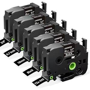 Cinta de Etiquetas Negra de 18 mm TZe-345 Compatible con <span class=keywords><strong>Brother</strong></span> P Touch TZ, Cinta de 18 mm 0.7 Laminada Blanca sobre Negra - Product Image 1