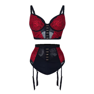 Completo Intimo Vintage da <span class=keywords><strong>Donna</strong></span> in Pizzo di Alta Qualità con Reggiseno a Balconcino e Slip a Vita Alta, Due Pezzi, in Vendita - Product Image 1