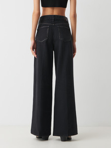 <span class=keywords><strong>Jean</strong></span> large 100 % coton <span class=keywords><strong>noir</strong></span> taille haute pour <span class=keywords><strong>femme</strong></span> avec poches cloutées, pantalon en denim ample style vintage streetwear, vêtements OEM - Product Image 4