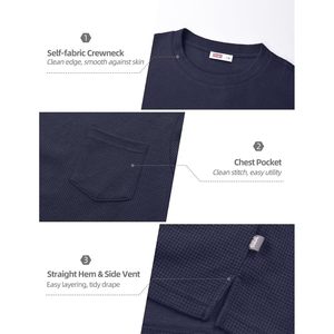 Custom Mens <b>Waffle</b> Long Sleeve <b>Shirt</b> Crew Neck Casual Solid Pocket Thermal Layering Tee - Product Image 5