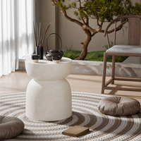 Wabi Sabi Zement-Beistelltisch Rund, Sofa-Möbelset, Akzent-Beistelltisch für Draußen, Nordischer Luxus Moderner Couchtisch für Wohnzimmer