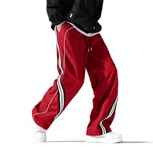 Straight-leg Loose-fit Baggy <b>Pants</b> with Ribbed Webbing Accents Cuffed Hem with Contrasting Tape Design Made of Polyester Fiber - Product Image 3