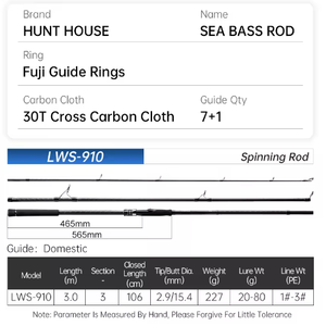 <span class=keywords><strong>Canne</strong></span> à pêche Hunthouse en carbone haute résistance, anneaux de guidage Fuji, 3 sections, 30T, cannes à pêche pour la pêche au bar en mer, <span class=keywords><strong>canne</strong></span> à pêche spinning ultralégère - Product Image 2