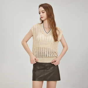 T-shirt da donna con scollo a V <span class=keywords><strong>in</strong></span> <span class=keywords><strong>Tulle</strong></span> e paillettes di qualità personalizzata maglione a righe con bordo a coste - Product Image 3