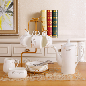 Service à café en porcelaine fine de style européen, 15 pièces, avec logo personnalisable, vente directe d'usine, ensemble de tasses et soucoupes à café et à thé - Product Image 1