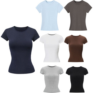 <span class=keywords><strong>Camiseta</strong></span> Deportiva Casual Estilo Americano, Manga Corta, Corte Ajustado, Color Sólido, Cuello Redondo, Elástica y Cómoda para el Verano - Product Image 6