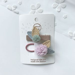 Barrettes et élastiques à cheveux fantaisie pour filles avec boule en dentelle et nœud en tissu en forme de feuille 3x5cm pour la décoration des cheveux des enfants lors de fêtes - Product Image 3