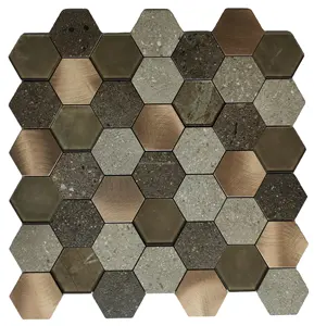 Carrelage de mosaïque à peler et à coller Carrelage de dosseret en verre en aluminium de style personnalisé hexagone