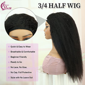 FH Vente en Gros <span class=keywords><strong>Perruque</strong></span> <span class=keywords><strong>Demi</strong></span>-Tête à Clips 100% Cheveux Humains avec Cordon de Serrage Cheveux Humains Kinky Straight Bouclés Noir Naturel - Product Image 5