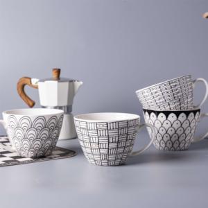 2025 thiết kế mới bền thân thiện với môi màu đen và trắng gốm Bộ đồ ăn đặt với Mug 7/8 inch tấm - Product Image 2