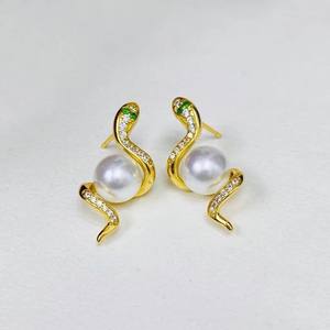 ต่างหูเงินแท้ S925 รุ่น WENCHI 10820 สำหรับประดับมุก DIY รูปทรงถาดกลวง ลายงู พร้อมลูกปัดกลมขนาด 8-9 มม. ผลิตในจีน - Product Image 1