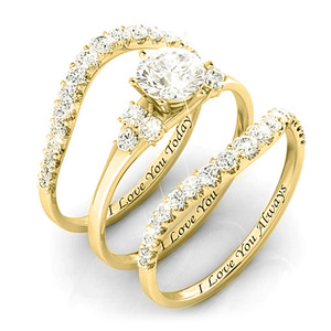 Anillo de Compromiso de Diamantes en Oro Blanco para Mujer H410, Corte Brillante Redondo, Color G Natural, Piedras Laterales, Te Amo Hoy, Mañana y Siempre - Product Image 2