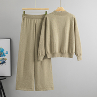 Ensemble décontracté en maille ample pour femme, style coréen, nouvelle collection automne/hiver 2026, pull anti-plis à demi-zip et pantalon large, deux pièces