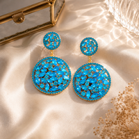 Boucles d'oreilles pendantes double cercle ajourées en alliage avec zircone cubique, style vintage bohème, bijoux fantaisie, vente en gros, cadeau