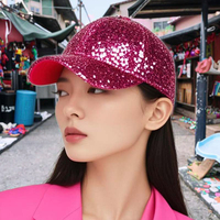 Gorra de béisbol de malla de 6 paneles deportiva personalizada para mujer, gorra de camionero ostentosa de verano, ala curvada, purpurina Multicolor, fruta, Popelina, leopardo