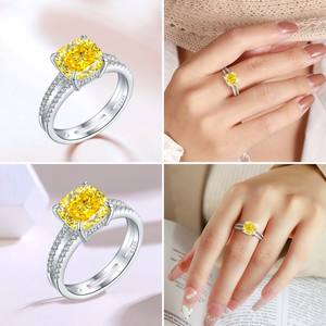 Anillos de compromiso de Zirconia cúbica rosa de 9x9mm para mujer, las mejores alianzas de boda de promesa con corte de Cojín cuadrado de cristal CZ para mujer - Product Image 6