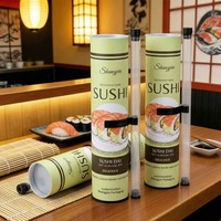 Boîte à sushi en carton bleu de qualité alimentaire en gros, tube rond jetable en papier pour emporter, conteneur d'emballage alimentaire avec couvercle