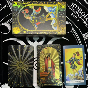 工場新デザイン12*7CMブラックサンゴールドホイルタロットカードPVCプラスチック防水占いボードゲームデッキギフトボックス付き - Product Image 1