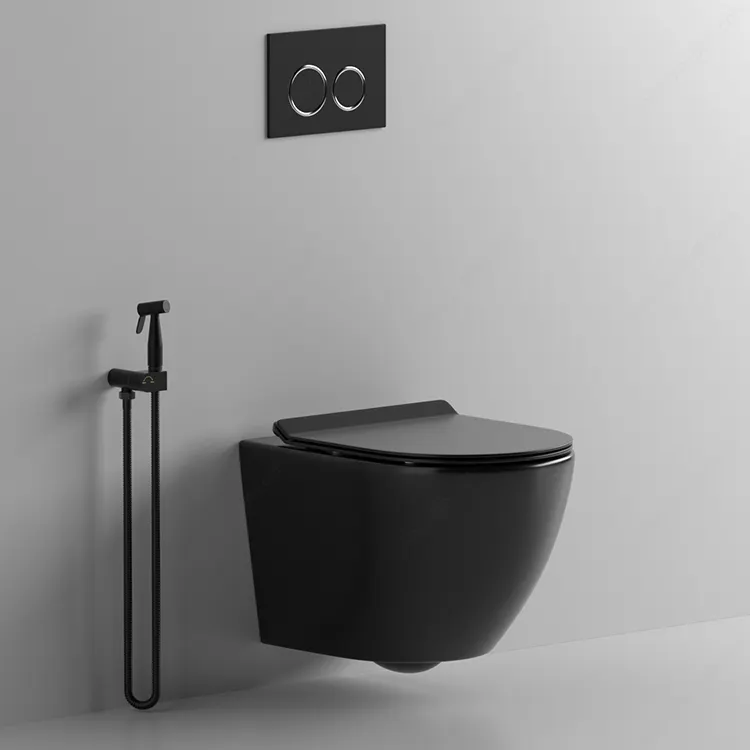 BTO céramique mural toilette montée cuvette de couleur ensemble commode de luxe p-trap toilette noir mat couleur lavage mur suspendu wc