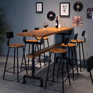 Wooden Counter Height Table Set with Metal Stools for <strong>Pub</strong> and <strong>Bar</strong> Spaces - Product Image 4