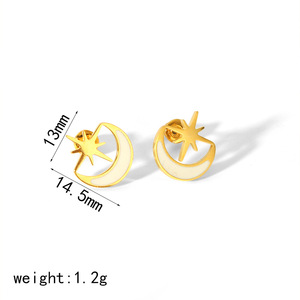 Star And Moon <b>Stud</b> Earrings 18k Gold Plated <b>Titanium</b> Steel Geometric Design For Women Gift Jewelry TE6853 BL - Product Image 4