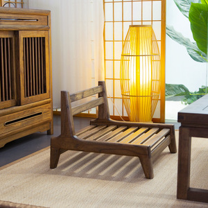 <span class=keywords><strong>Chaise</strong></span> <span class=keywords><strong>basse</strong></span> japonaise minimaliste en tatami, en bois d'orme massif, avec dossier, tabouret, structure à tenons et mortaises - Product Image 3