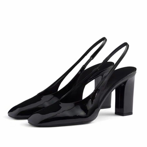 Sandales à talons hauts épais pour femmes, à bout carré, décontractées, à bride arrière, escarpins de bureau, chaussures découpées en cuir verni à bride arrière - Product Image 5