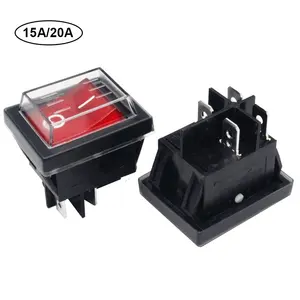 Nút Đỏ Không Thấm Nước 4 Pin Thiết Bị Đầu Cuối Rocker Switch Với Nắp Nhựa/Nắp IP65 Trong DPDT Ngoài Trời