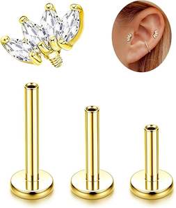 Juego de Aretes de Titanio G23 Getta Jewelry, Joyería Corporal de Moda con Parte Trasera Plana, con Diamantes Naturales Sueltos y Circonita como Piedra Principal - Product Image 4