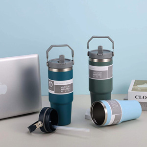 Wholesale 30 oz Travel Insulated Hot and Cold Drinks 20 oz Powder Coated Double Wall Coffee Tumbler Mugs with Straw Handle - Product Image 6