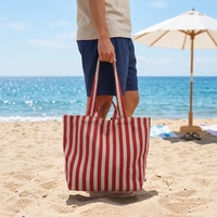 Sac de shopping en toile de coton personnalisé Royal Fair avec logo, grande capacité, sac fourre-tout rayé, pochette de plage, sac de rangement, sac de voyage pour femmes