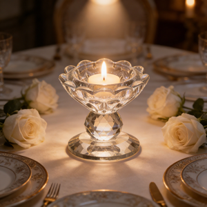 Crystal Faceted Pedestal <strong>Tealight</strong> Candle <strong>Holder</strong>, Clear Glass Votive Candle Bowl for Table Centerpiece - Product Image 1