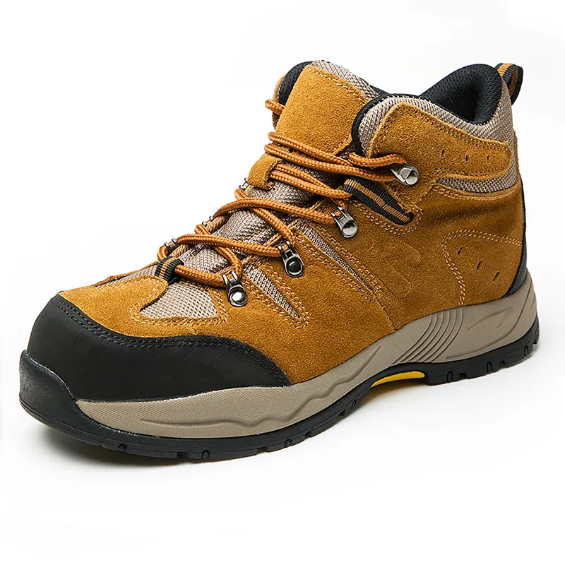 Sapatos de segurança masculinos com construção industrial, sapatos respiráveis de proteção industrial de couro com pino de aço para trabalho