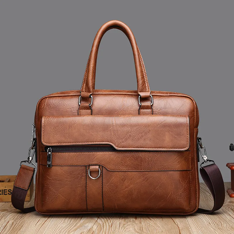 Custom logo Business Waterproof PU leather Men Handbag Messenger Shoulder bag Laptop Briefcase