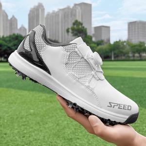 Chaussures de golf blanches pour hommes ZEEQ avec empeigne en mesh et semelle extérieure en caoutchouc, baskets de sport respirantes à crampons fixes et laçage rapide - Product Image 3