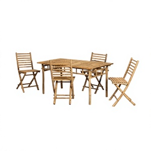 Bamboo Outdoor <b>Folding</b> <b>Table</b> and Chair Set Rustic Garden Furniture for Patio Deck Use - Product Image 1