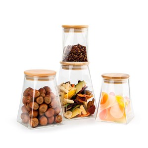 Storage Jar Pyramid Shape Storage Food Glass Jar With Bamboo Lid Bamboo Spice Container