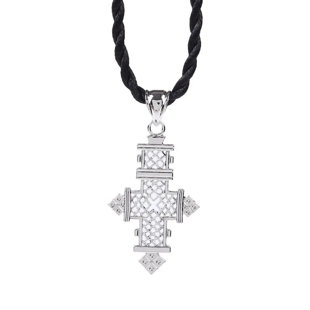 Trendy 24K Silver Color African Jewelry for Ethiopian Cross Pendant Necklace Women Jewelry Gifts