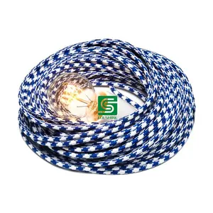 2 Core Fabric Electrical Cable Textile Braided Wire Blue and White