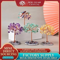 Arbre porte-bonheur en cristal et pierres précieuses fait main avec base en fil de cuivre et pierres, pour la décoration de la maison ou du bureau