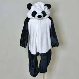 批发熊猫动物男孩和女孩卡通动物法兰绒连身衣3D卡通婴儿爬行套装