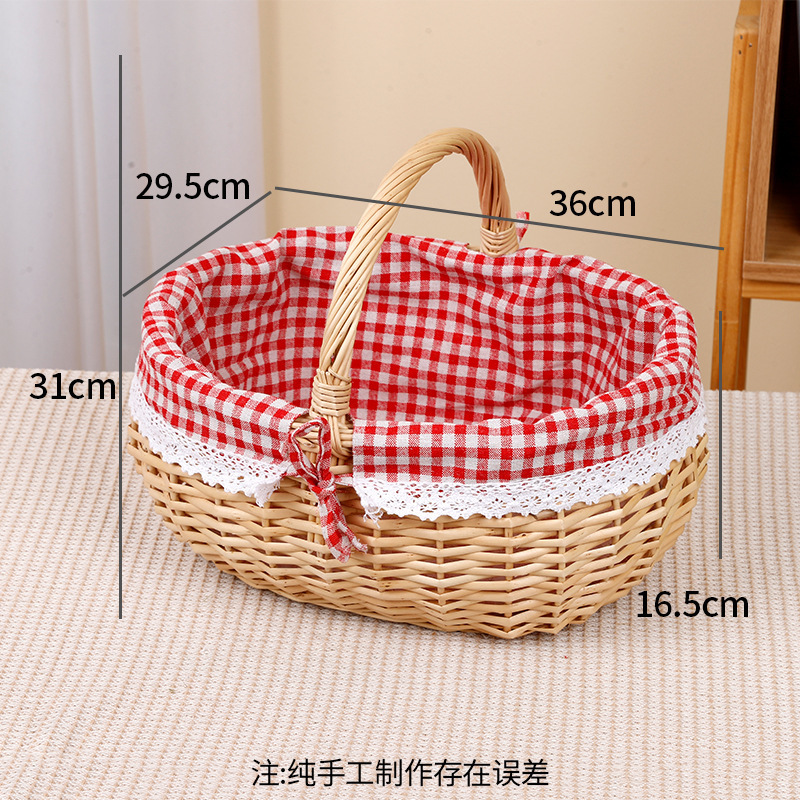 Cesta de maternidad grande de mimbre a cuadros rojos