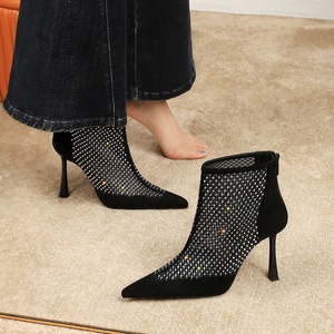 Fashion Crystal Rhinestone Mesh Women Sandals Pointed Toe Female Shoes High Heels Pumps Black <b>Boots</b> - Product Image 3