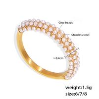Bagues de doigt personnalisées en acier inoxydable plaqué or PVD perle ouverte/cercle de zircon Bague imitation perle irrégulière en acier au titane