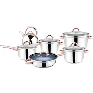 Manufacturers Wholesale 12 Pcs Kitchen Ware Non Stick Stainless Steel Cookware Set With Cookware Lid